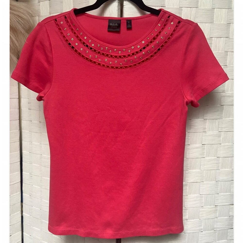 3/$10 Rafaella Studio 100% Cotton Short Sleeve Pink Top Size M